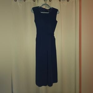 Tahari Sleeveless Side Tie Cropped Wide Leg Jumpsuit Navy Blue Size 6 Petite
